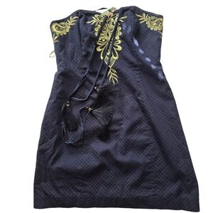 NWT Lilly Pulitzer Demi Strapless Dress True Gold in Navy Metallic Gold